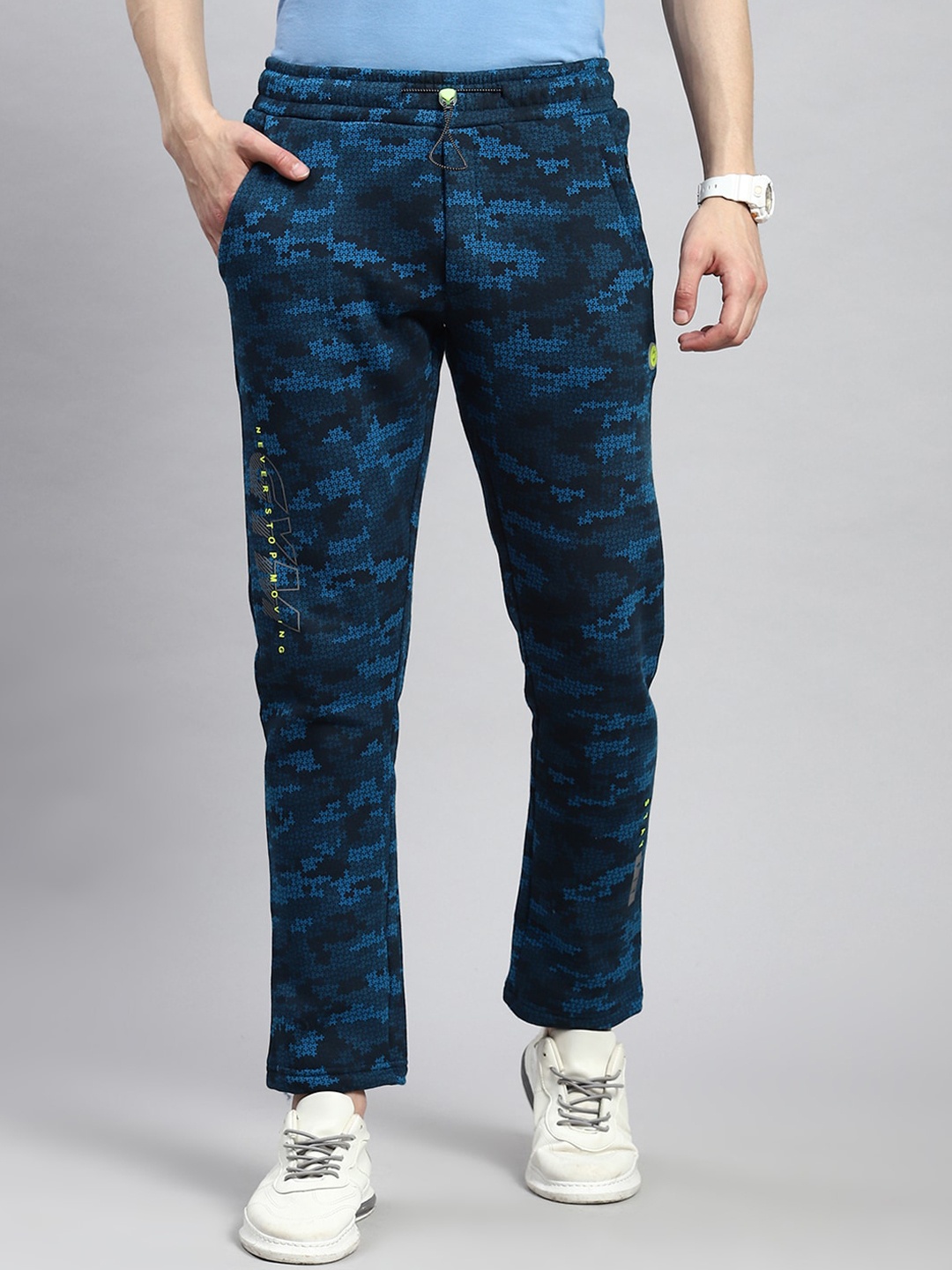 

Monte Carlo Men Mid Rise Printed Track Pants, Blue