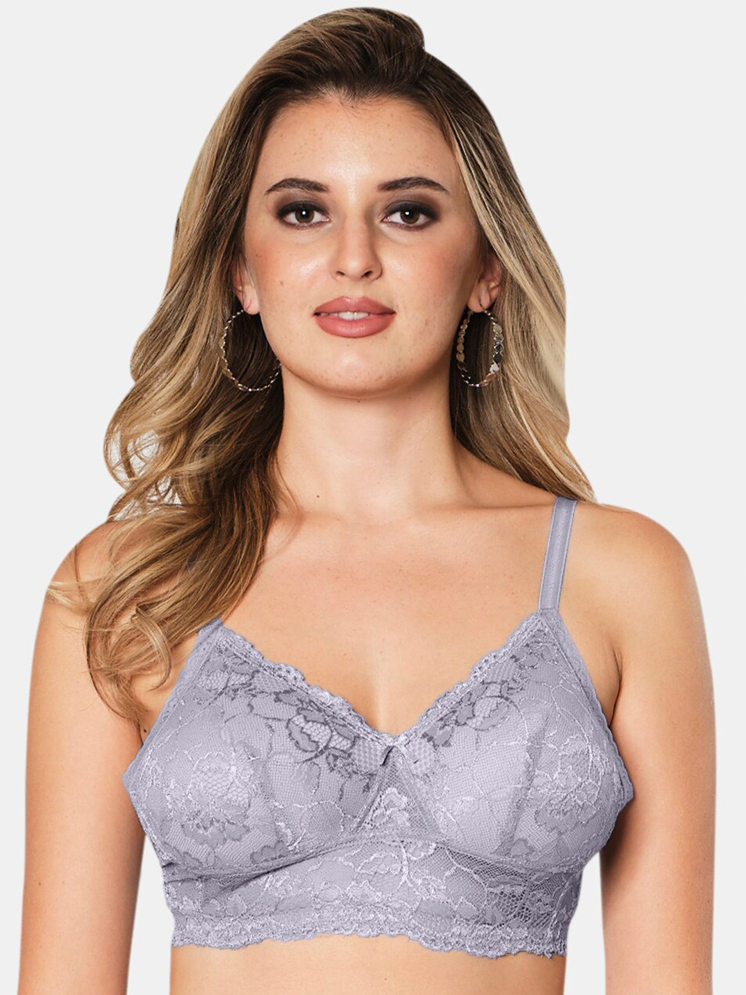 

Sonari Floral Lace Medium Coverage Lightly Padded Bralette Bra With All Day Comfort, Grey