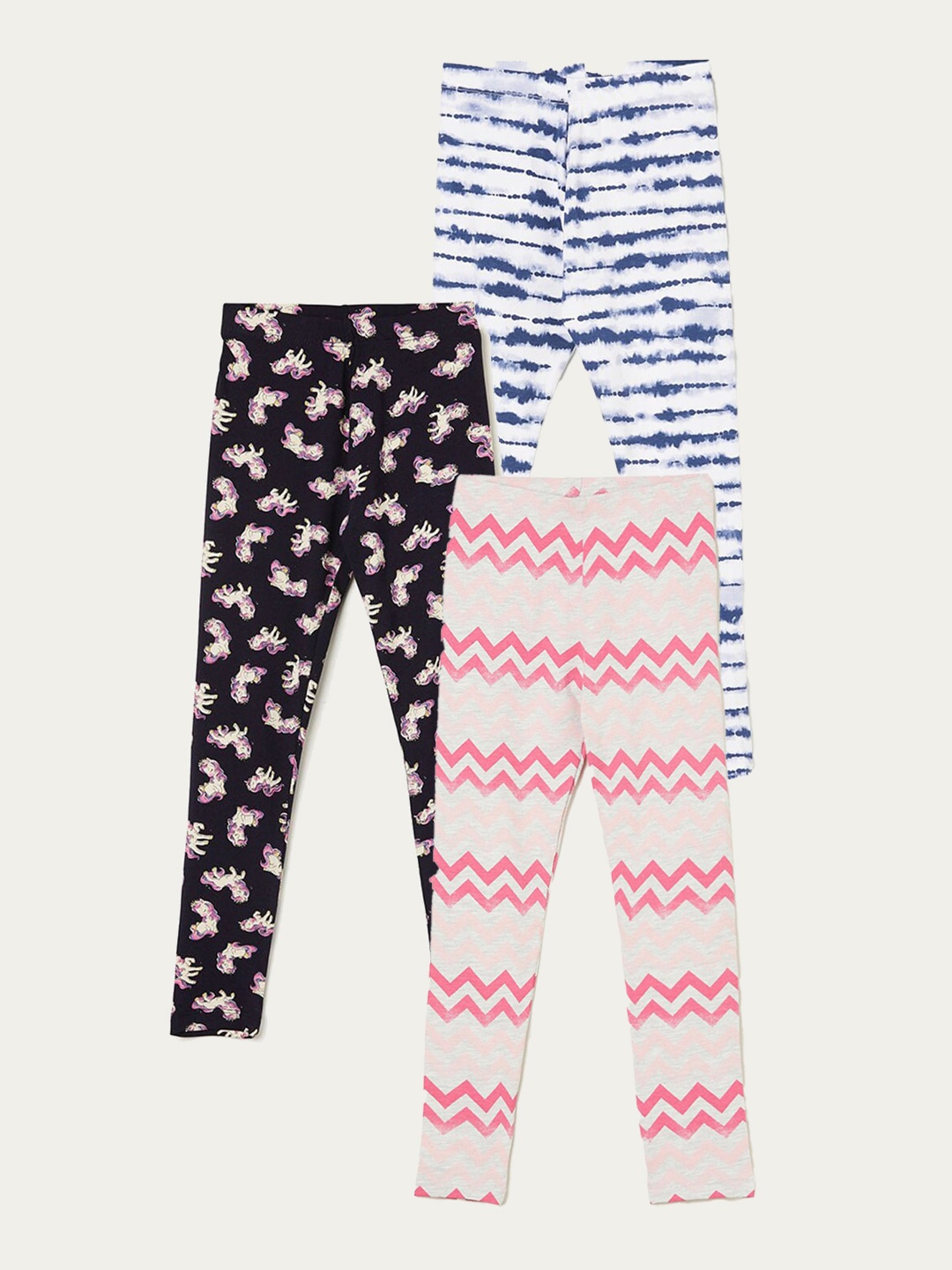 

Fame Forever by Lifestyle Girls Pack Of 3 Printed Cotton Leggings, Grey melange