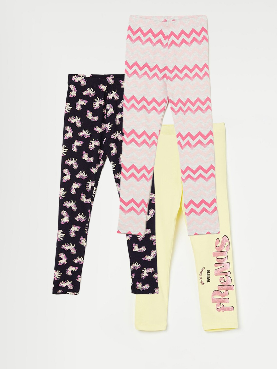 

Fame Forever by Lifestyle Girls Pack Of 3 Printed Cotton Leggings, Grey melange