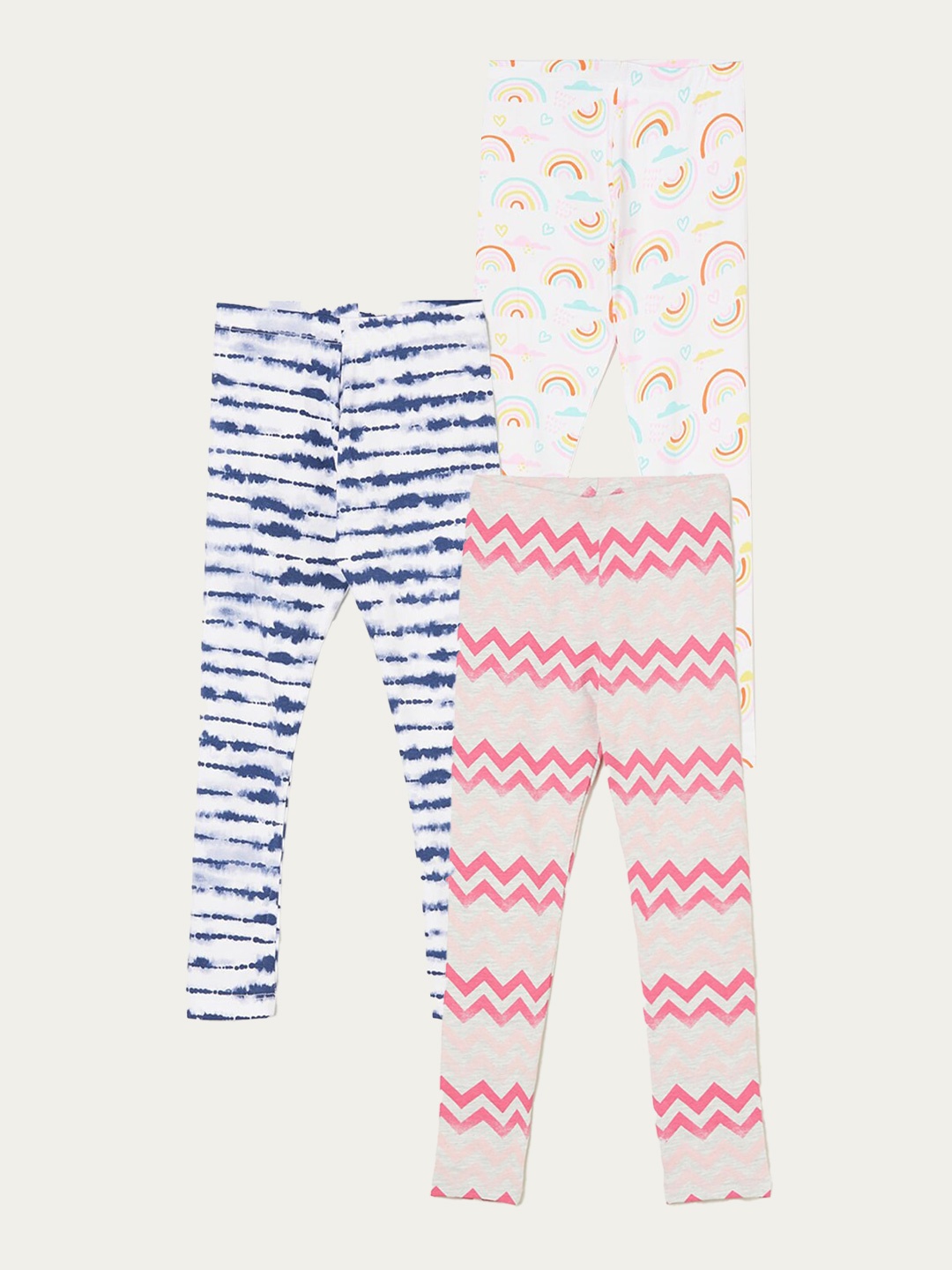 

Fame Forever by Lifestyle Girls Pack Of 3 Printed Cotton Leggings, Grey melange