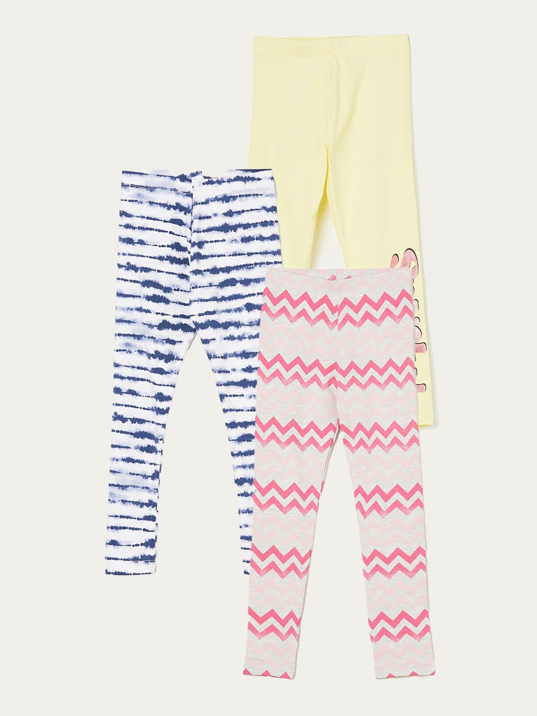 

Fame Forever by Lifestyle Girls Pack Of 3 Printed Cotton Leggings, Grey melange