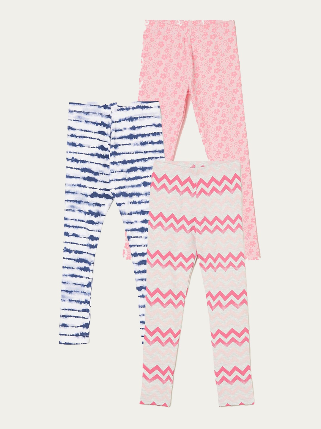 

Fame Forever by Lifestyle Girls Pack Of 3 Printed Cotton Leggings, Grey melange