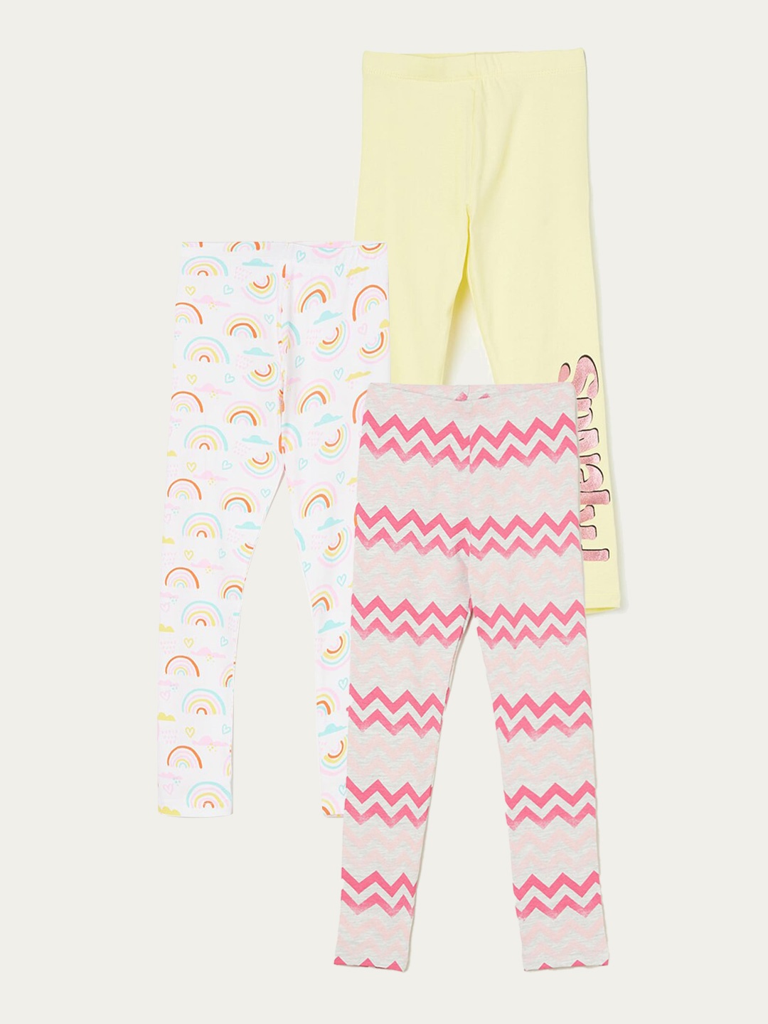 

Fame Forever by Lifestyle Girls Pack Of 3 Printed Cotton Leggings, Grey melange