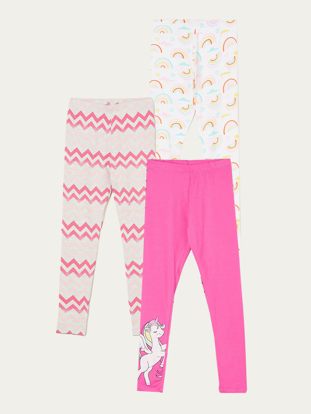 

Fame Forever by Lifestyle Girls Pack Of 3 Printed Cotton Leggings, Pink