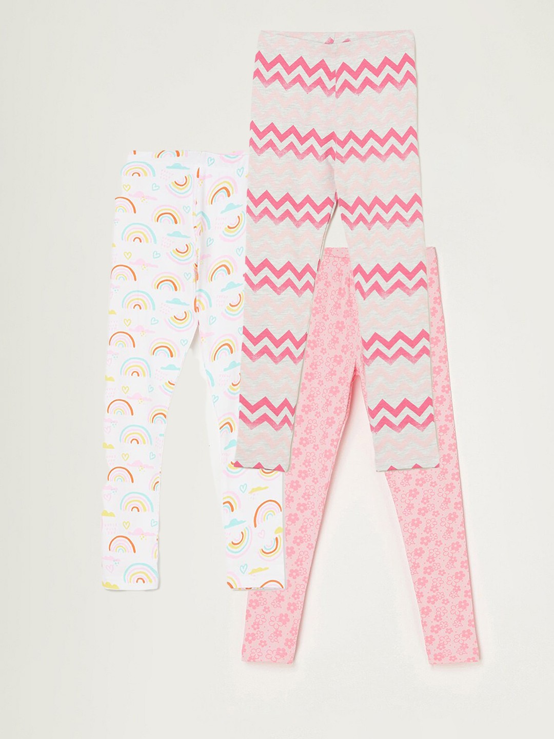

Fame Forever by Lifestyle Girls Pack Of 3 Printed Cotton Leggings, Grey melange