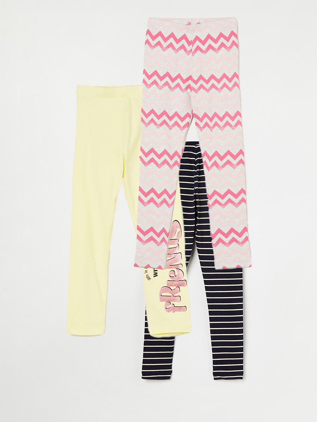 

Fame Forever by Lifestyle Girls Pack Of 3 Printed Cotton Leggings, Grey melange