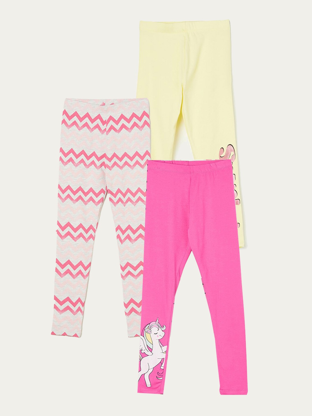 

Fame Forever by Lifestyle Girls Pack Of 3 Printed Cotton Leggings, Pink