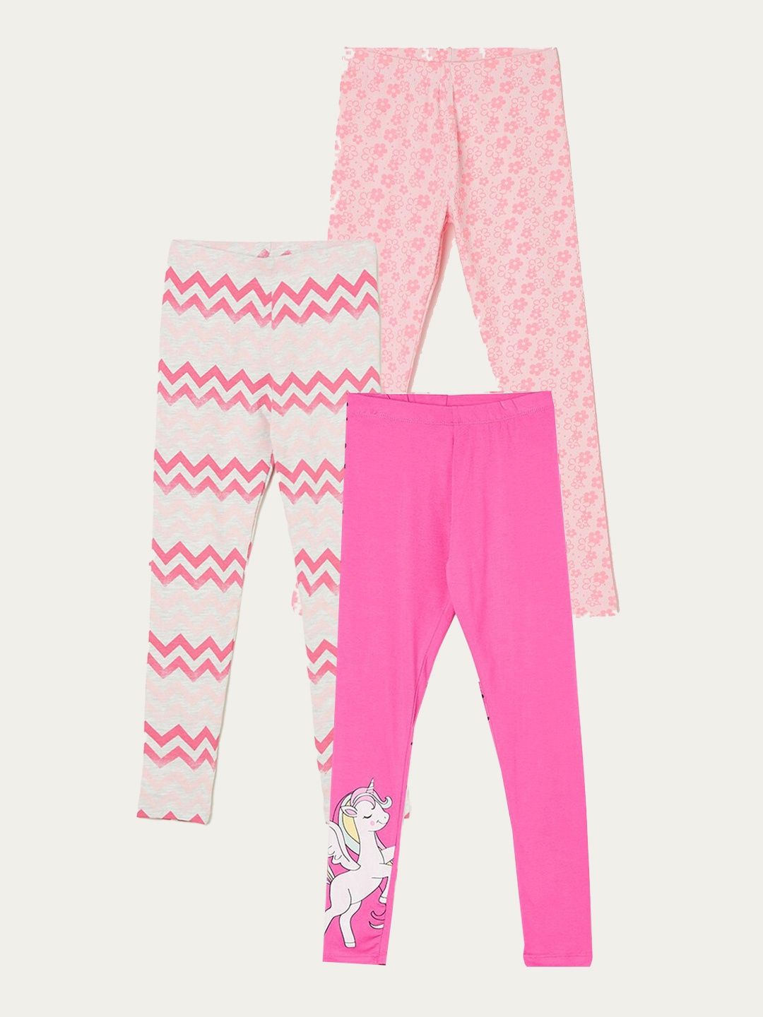 

Fame Forever by Lifestyle Girls Pack Of 3 Printed Cotton Leggings, Pink