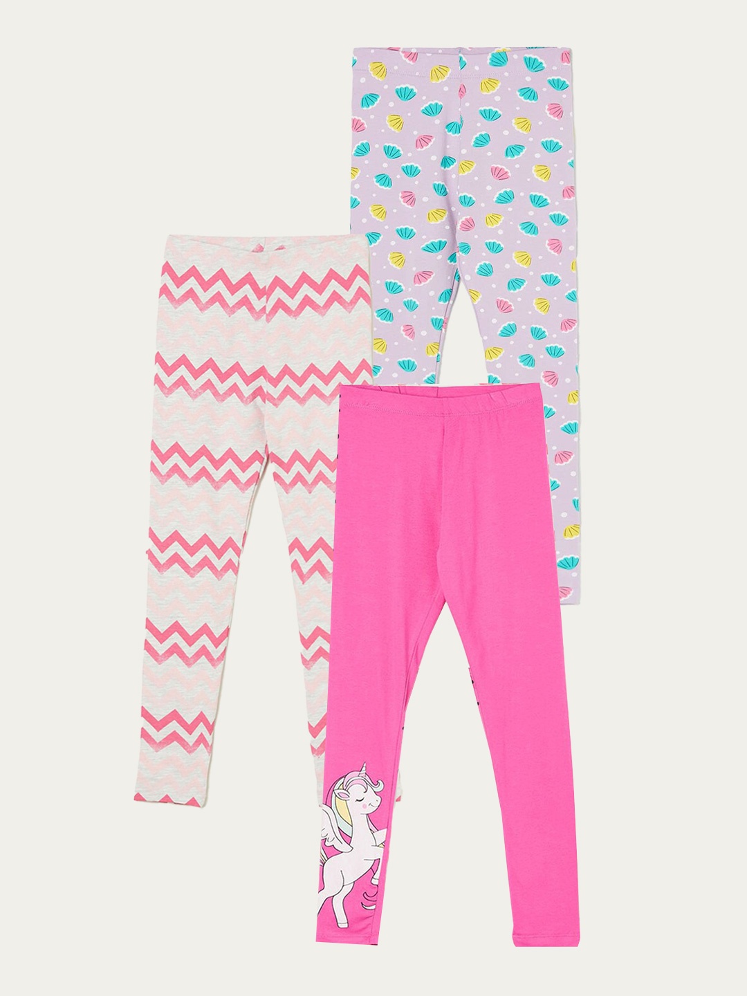 

Fame Forever by Lifestyle Girls Pack Of 3 Printed Cotton Leggings, Pink
