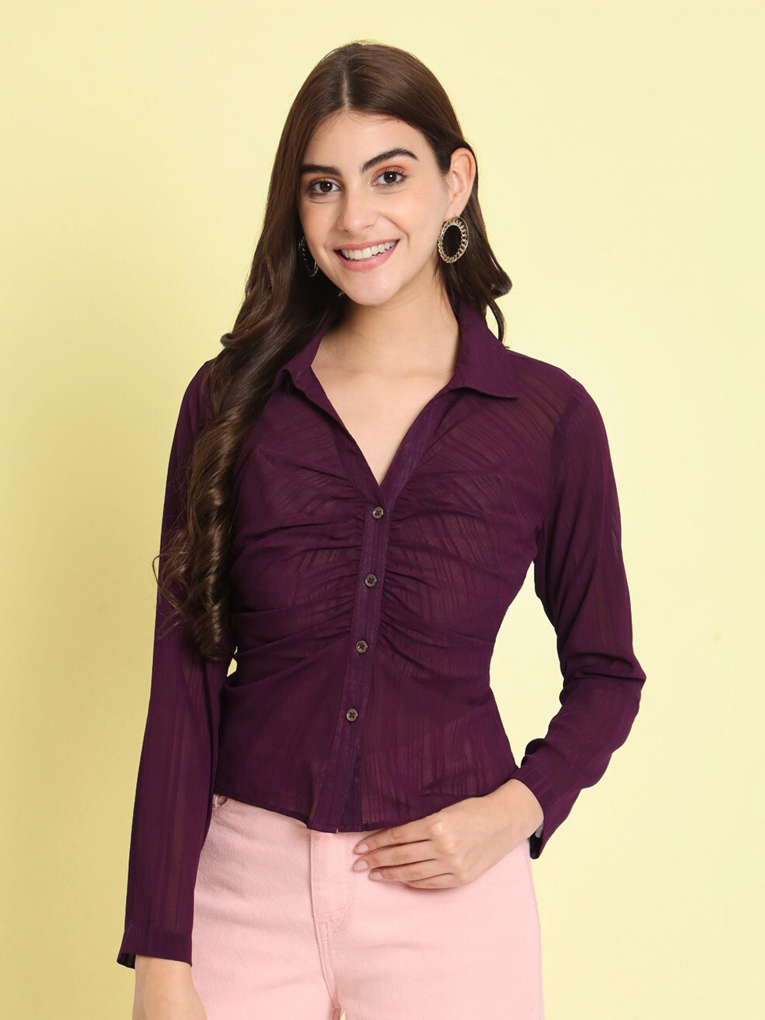 

CHARMGAL Striped Shirt Style Top, Purple