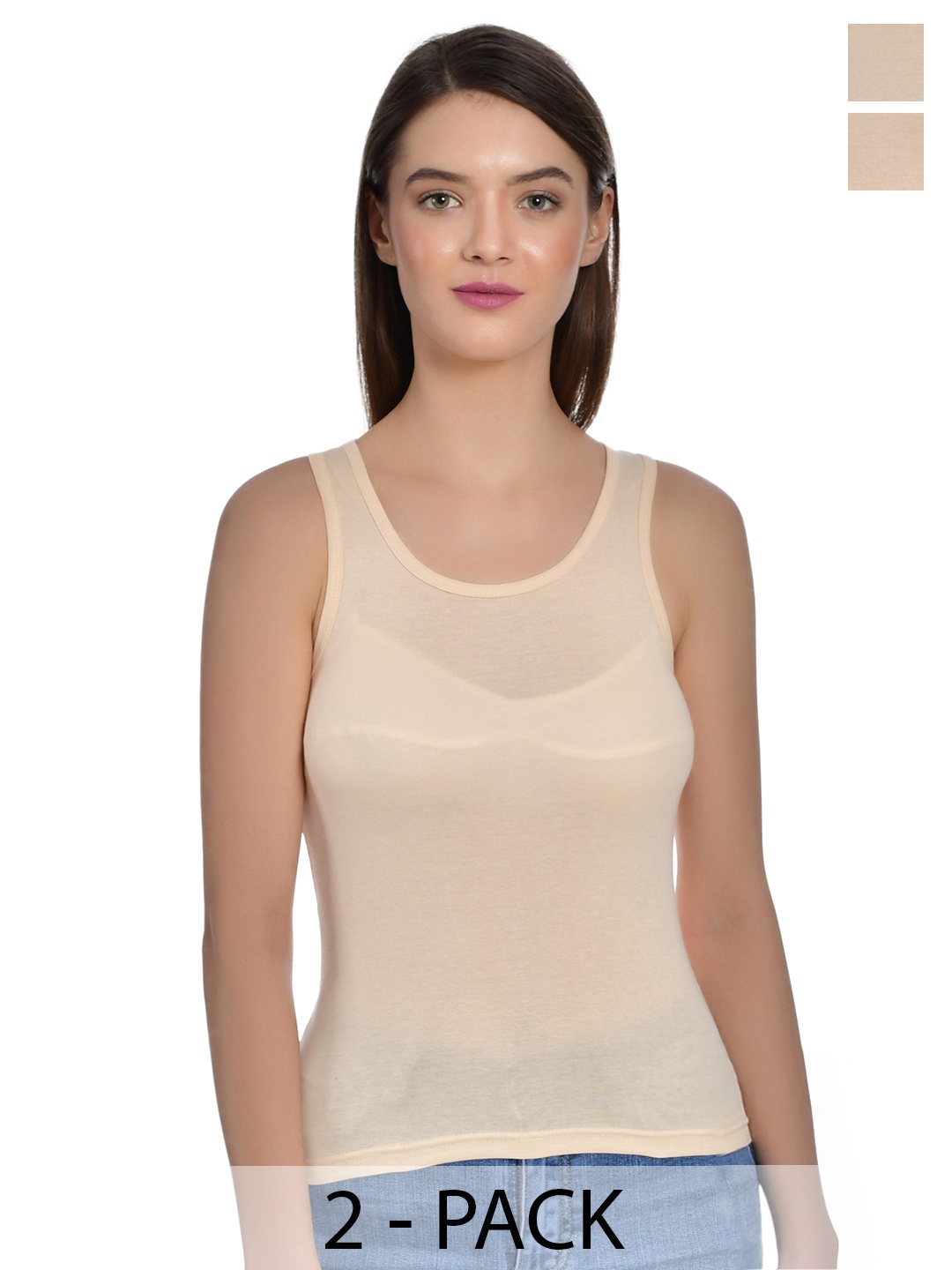 

Aimly Pack Of 2 Round Neck Cotton T-Back Camisoles, Beige