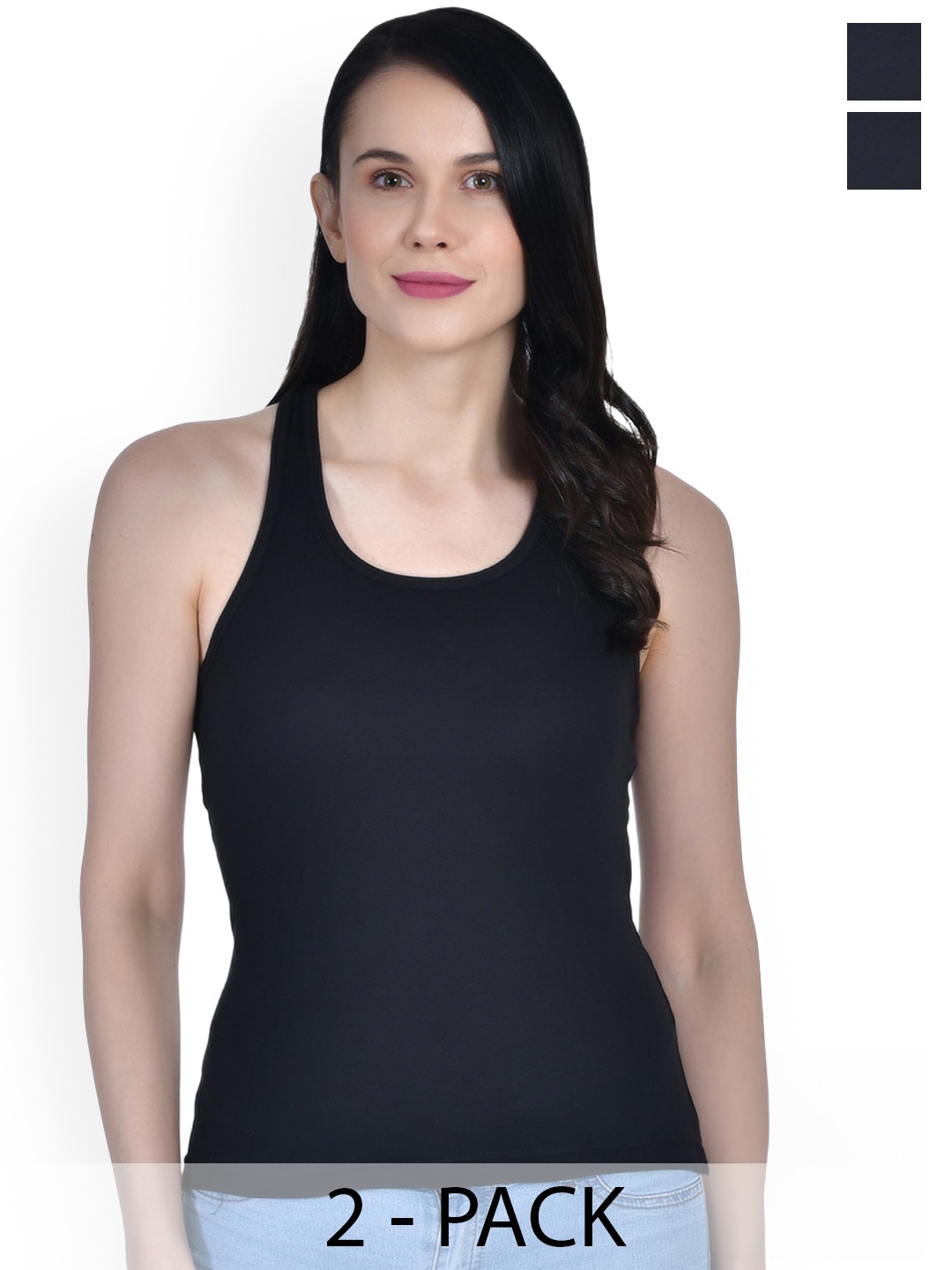 

Aimly Pack Of 2 Non Padded Cotton Camisoles, Black