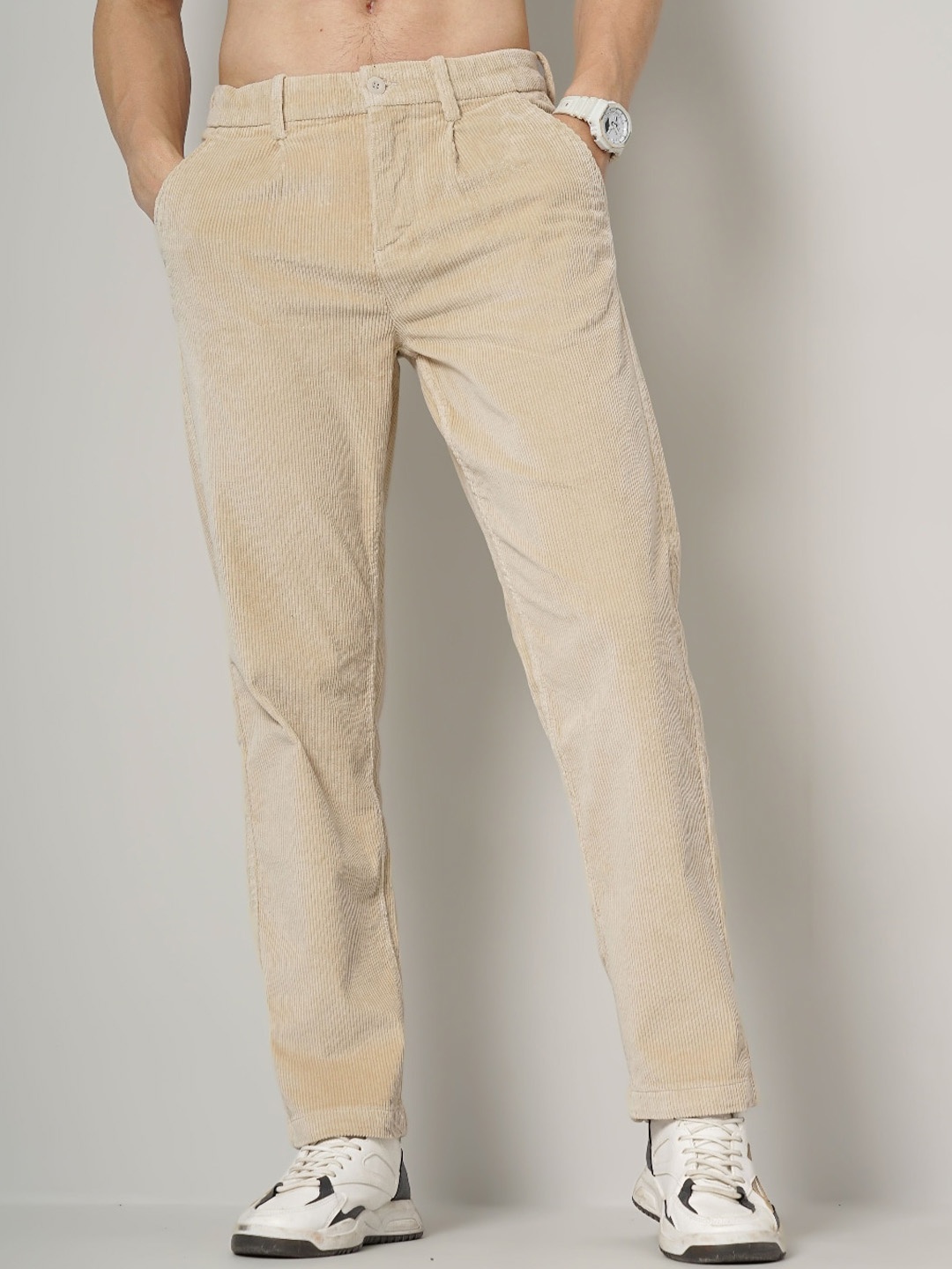 

Celio Men Textured Cotton Trousers, Beige