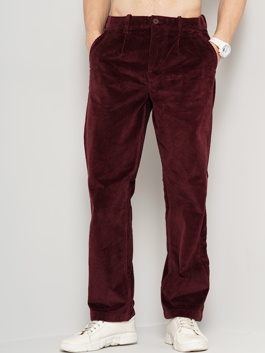 

Celio Men Textured Cotton Trousers, Maroon