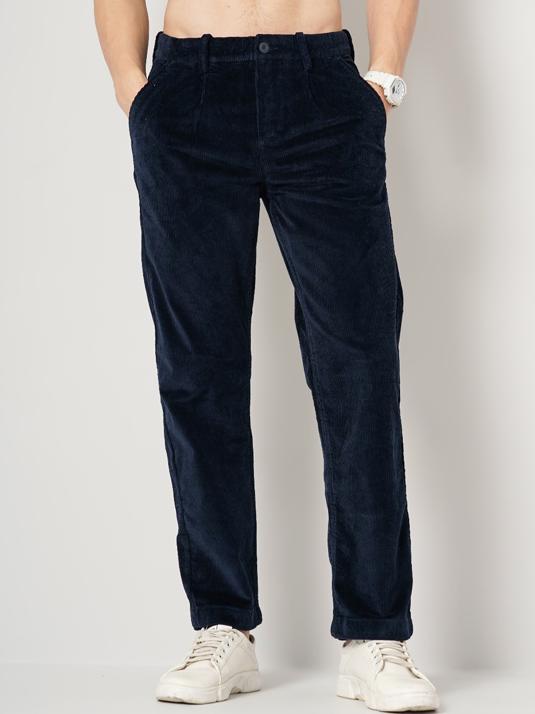 

Celio Men Textured Cotton Trousers, Navy blue