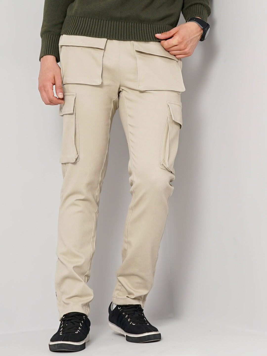 

Celio Men Mid Rise Cotton Cargos, Beige