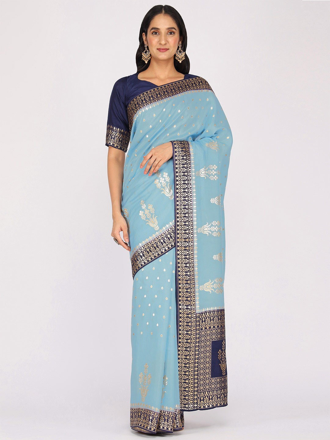 

YAVIRA SILK Ethnic Motifs Printed Zardozi Saree, Blue