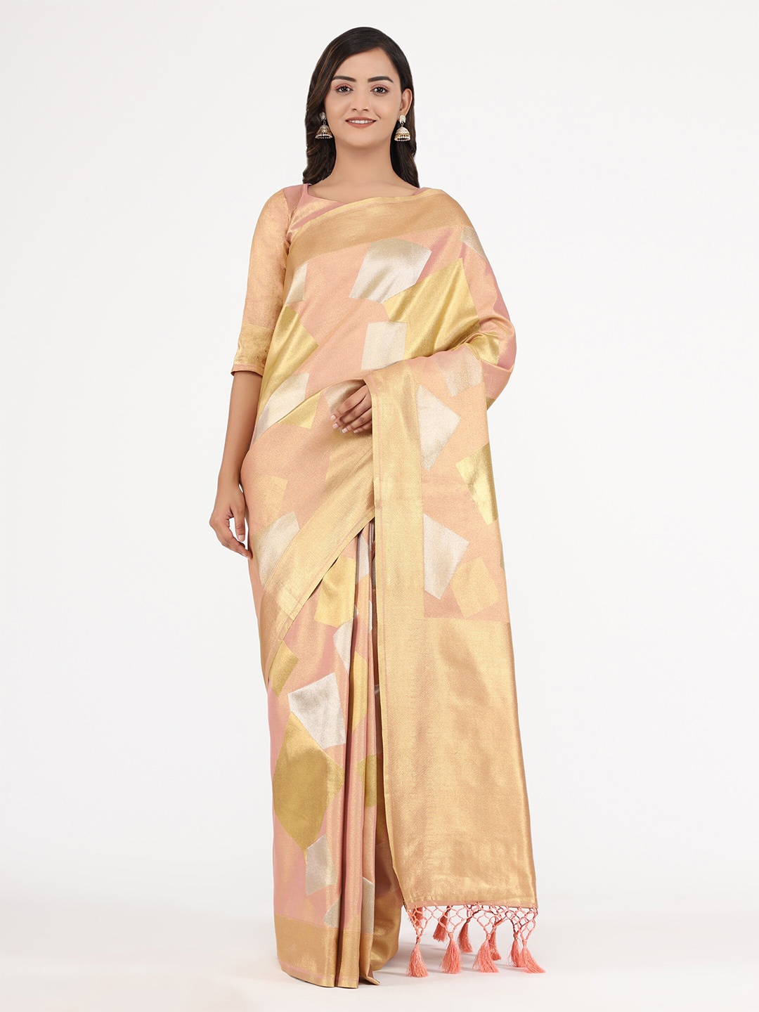 

YAVIRA SILK Woven Design Zari Kanjeevaram Saree, Pink
