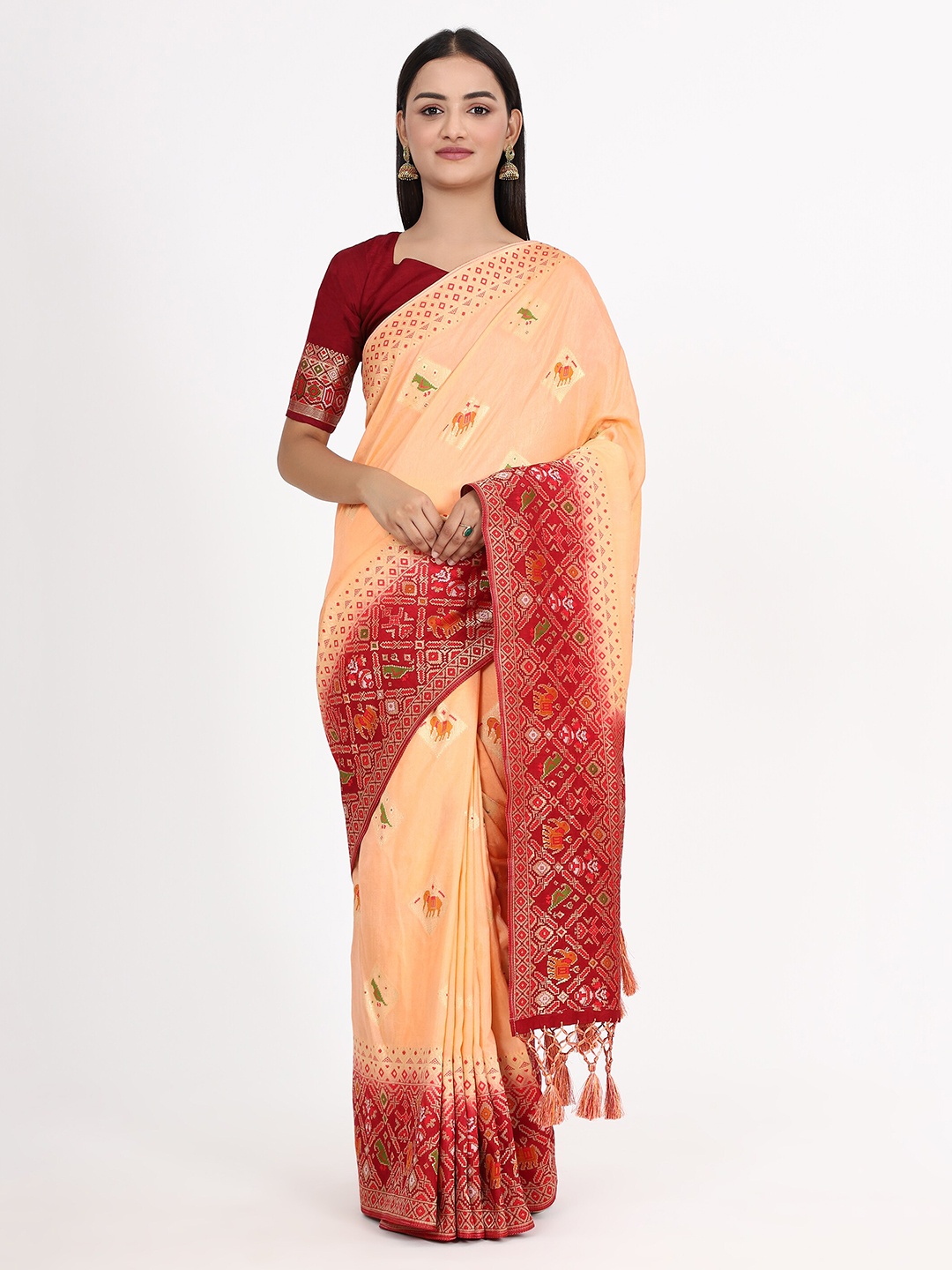 

YAVIRA SILK Woven Design Zari Patola Saree, Peach