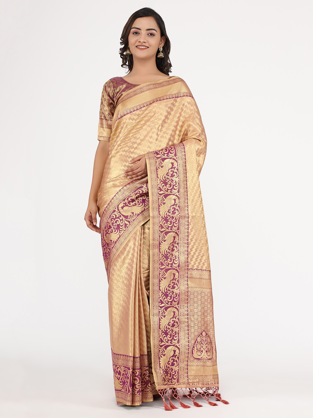 

YAVIRA SILK Ethnic Motif Woven Design Zari Saree, Pink