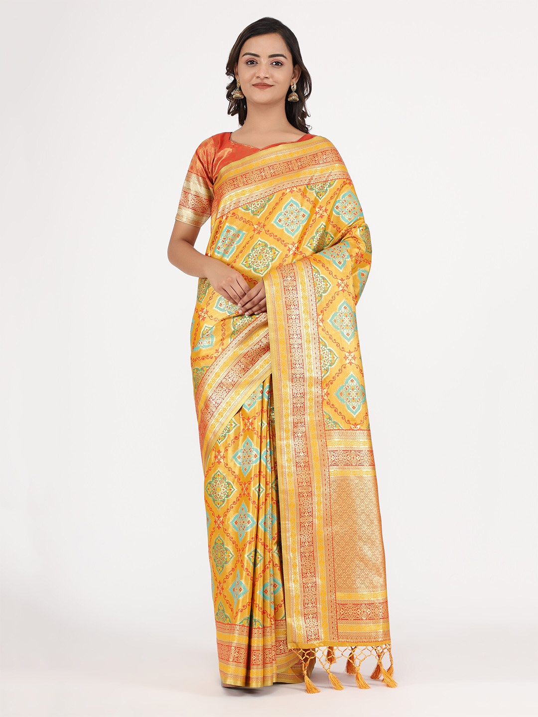 

YAVIRA SILK Ethnic Motifs Woven Design Zari Saree, Yellow