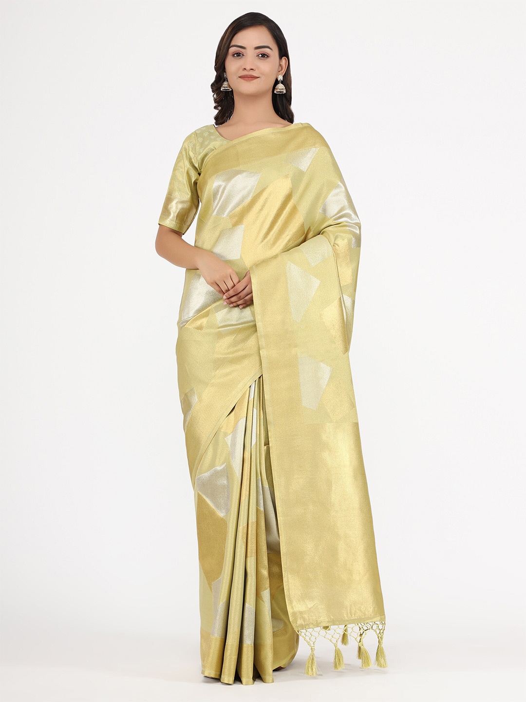 

YAVIRA SILK Ethnic Motifs Woven Design Zari Kanjeevaram Saree, Cream