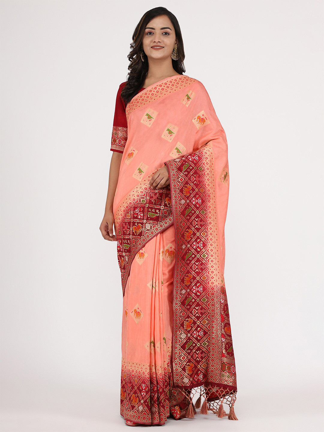 

YAVIRA SILK Ethnic Motif Woven Design Zari Patola Saree, Pink