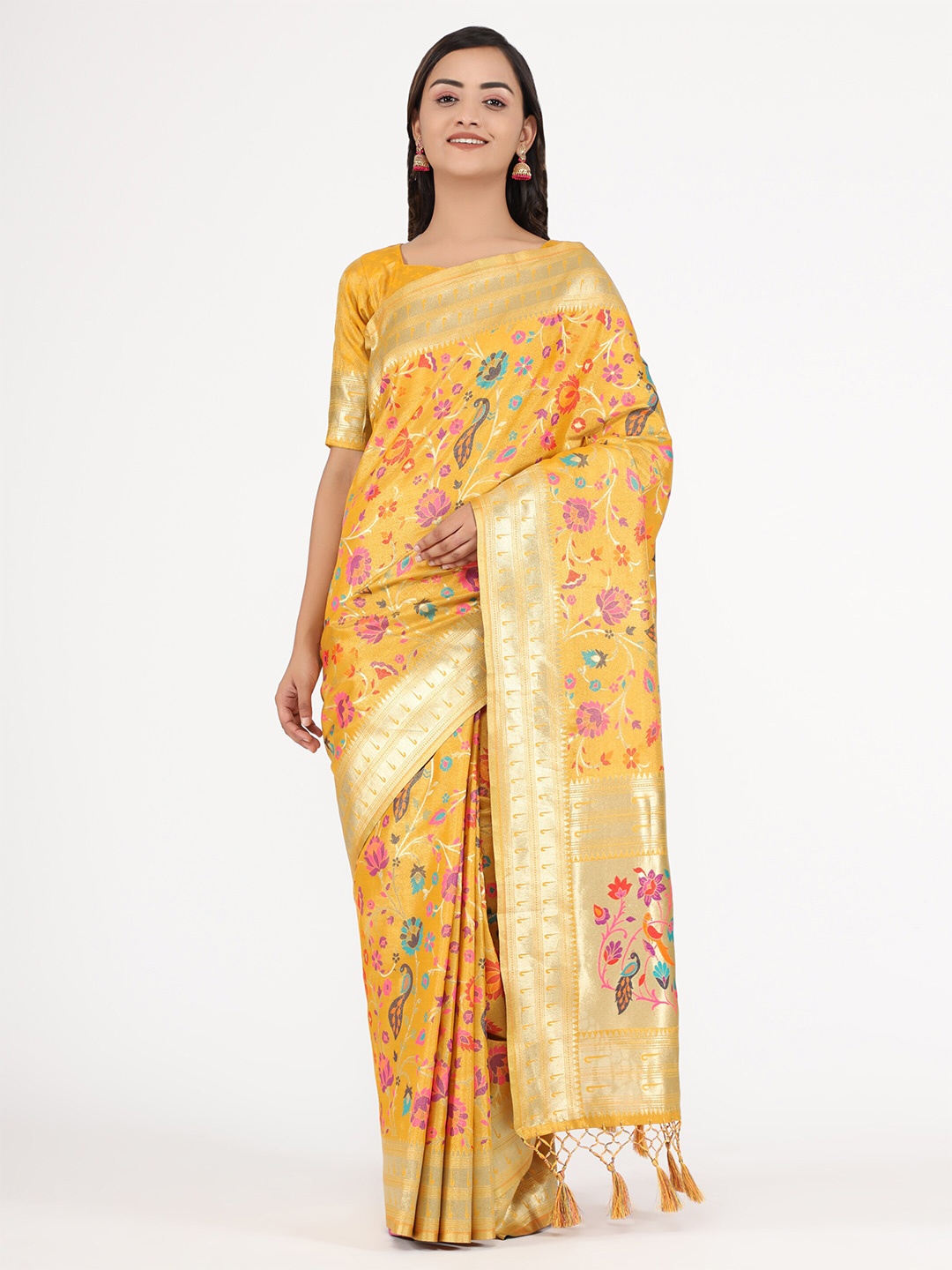 

YAVIRA SILK Woven Design Zari Kanjeevaram Saree, Yellow