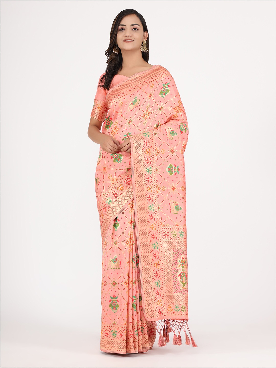 

YAVIRA SILK Ethnic Motifs Woven Design Zari Saree, Pink