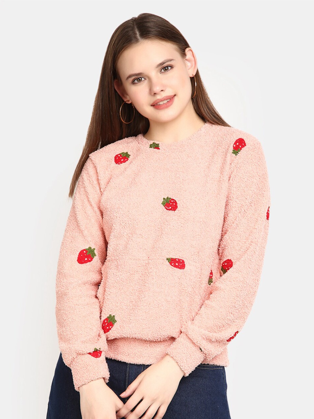 

V-Mart Round Neck Cotton Sweatshirt, Pink