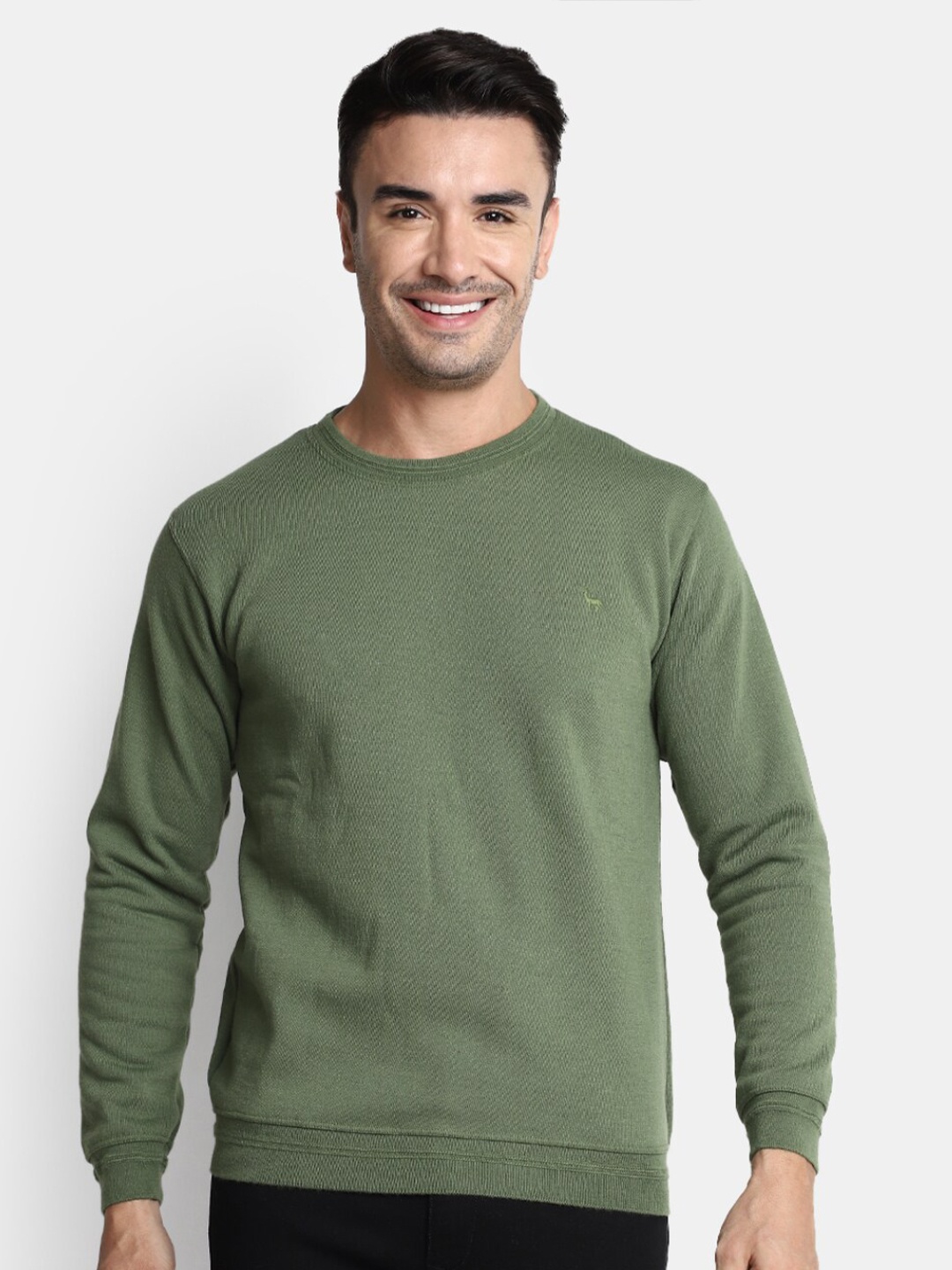 

V-Mart Round Neck Long Sleeves Cotton Pullover, Green