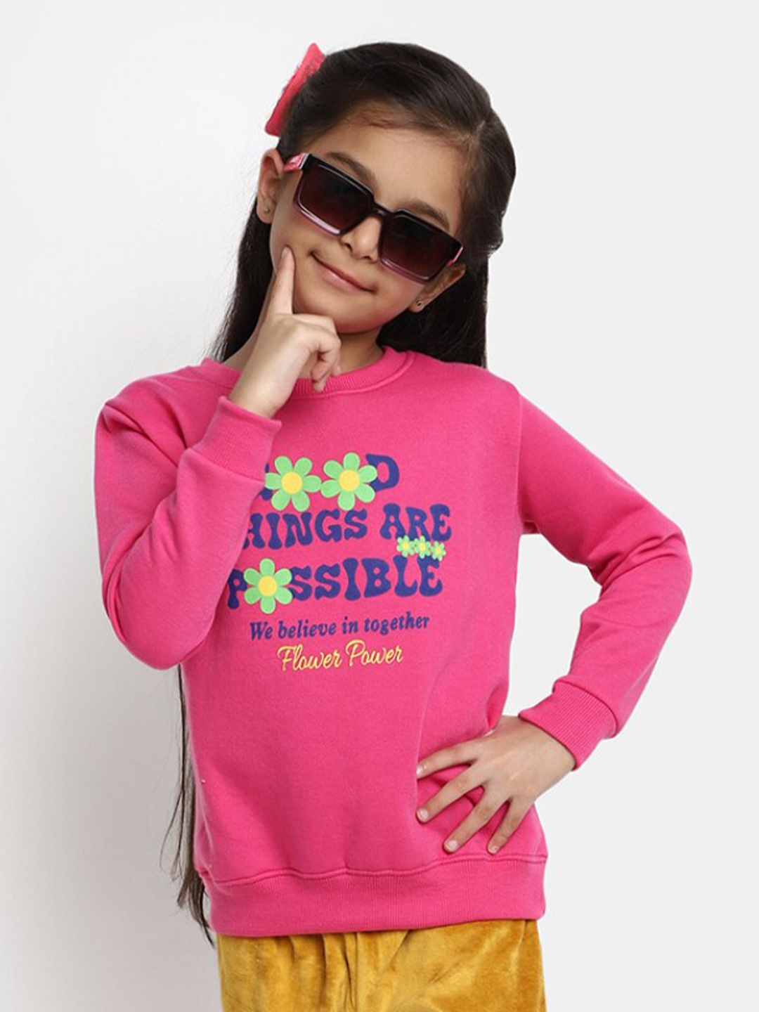 

V-Mart Girls Typography Printed Cotton Sweatshirt, Fuchsia