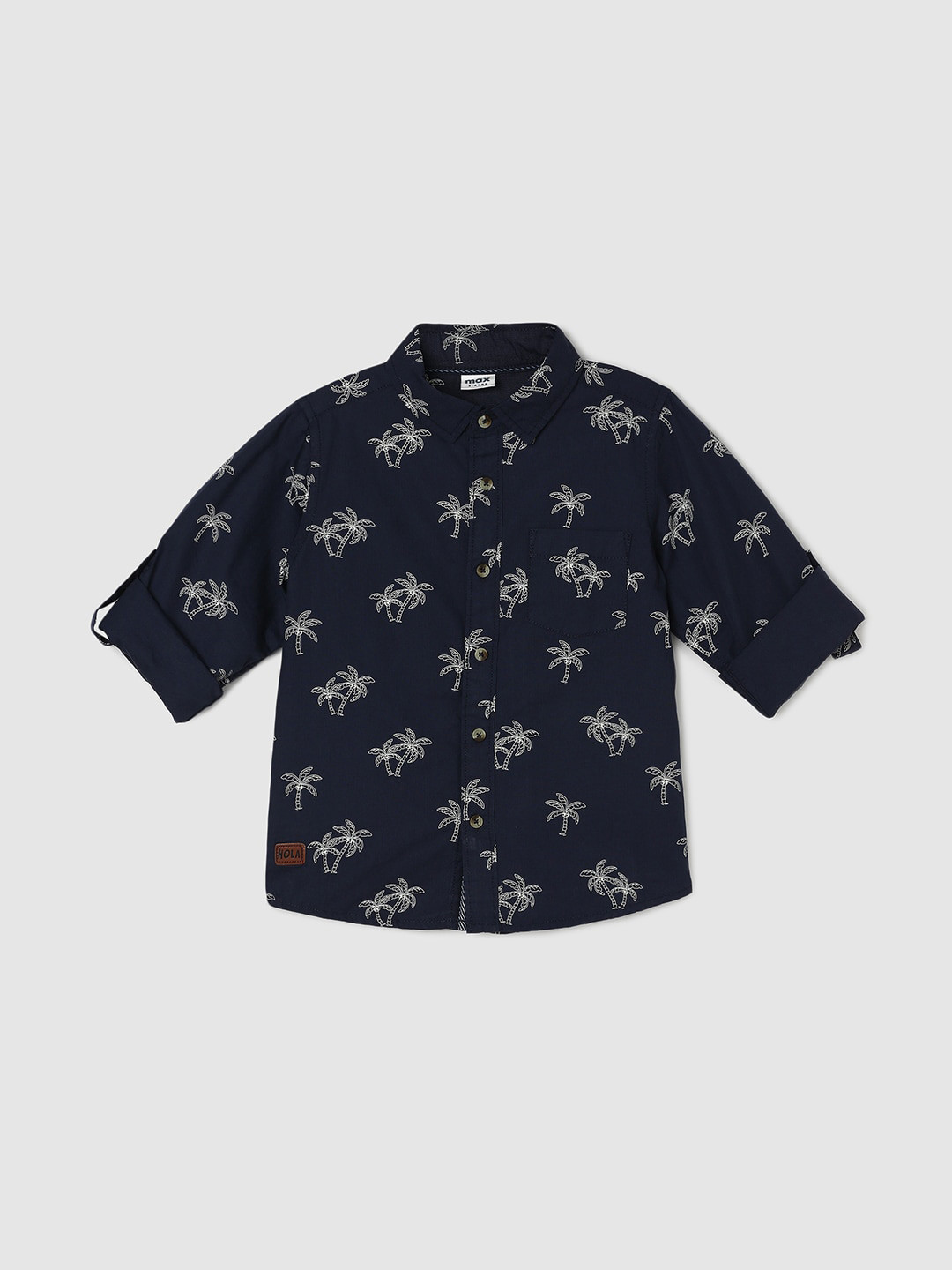 

max Boys Tropical Printed Roll-Up Sleeves Cotton Casual Shirt, Navy blue