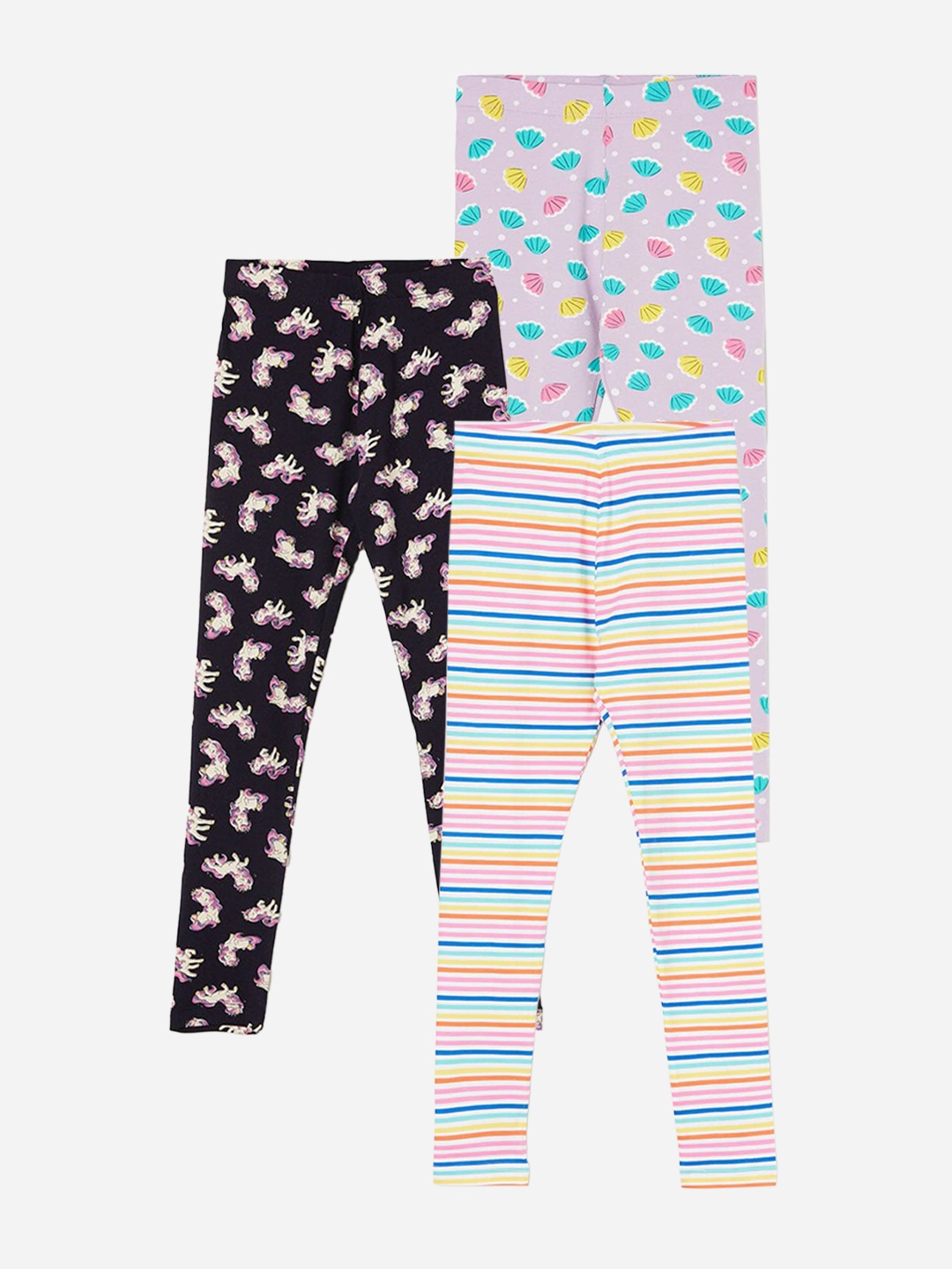

Fame Forever by Lifestyle Girls Pack Of 3 Printed Ankle Length Leggings, Navy blue