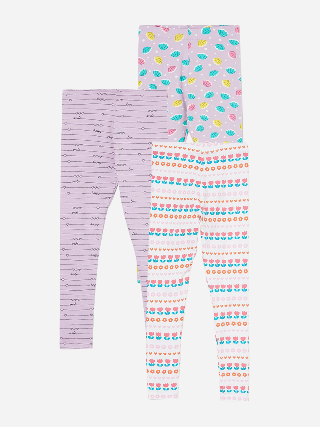 

Fame Forever by Lifestyle Girls Pack Of 3 Printed Ankle Length Leggings, Lavender