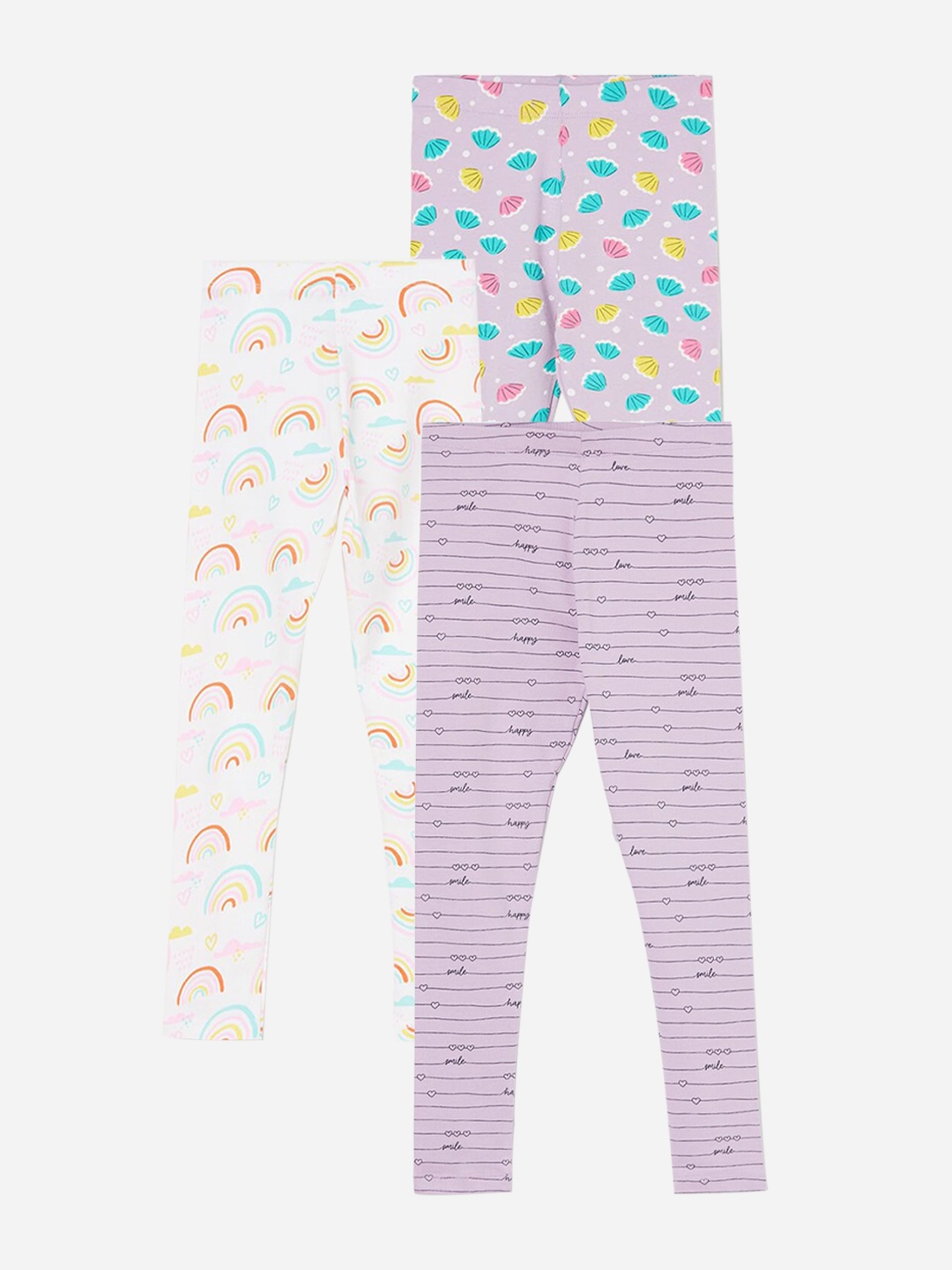 

Fame Forever by Lifestyle Girls Pack Of 3 Printed Ankle Length Leggings, Lavender