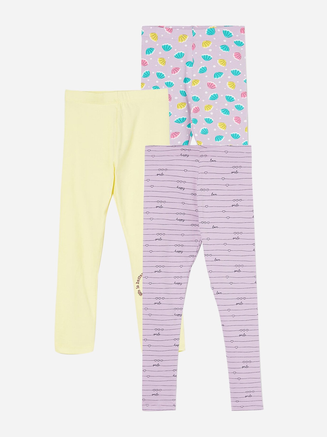 

Fame Forever by Lifestyle Girls Pack Of 3 Printed Ankle Length Leggings, Lavender