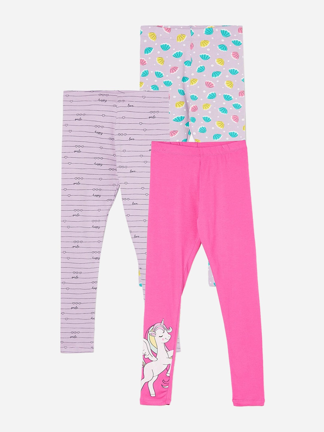 

Fame Forever by Lifestyle Girls Pack Of 3 Printed Ankle Length Leggings, Pink