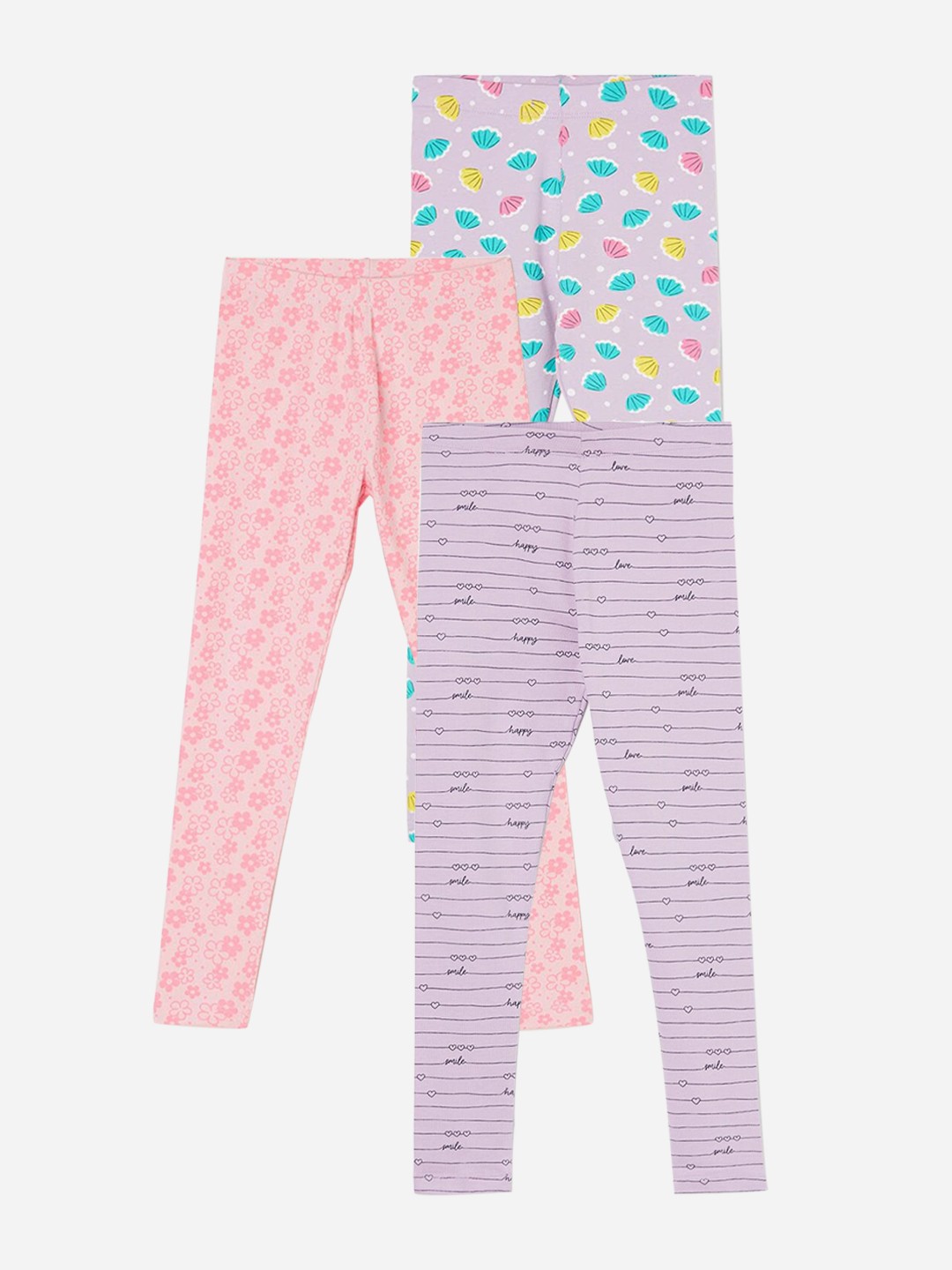 

Fame Forever by Lifestyle Girls Pack Of 3 Printed Ankle Length Leggings, Purple