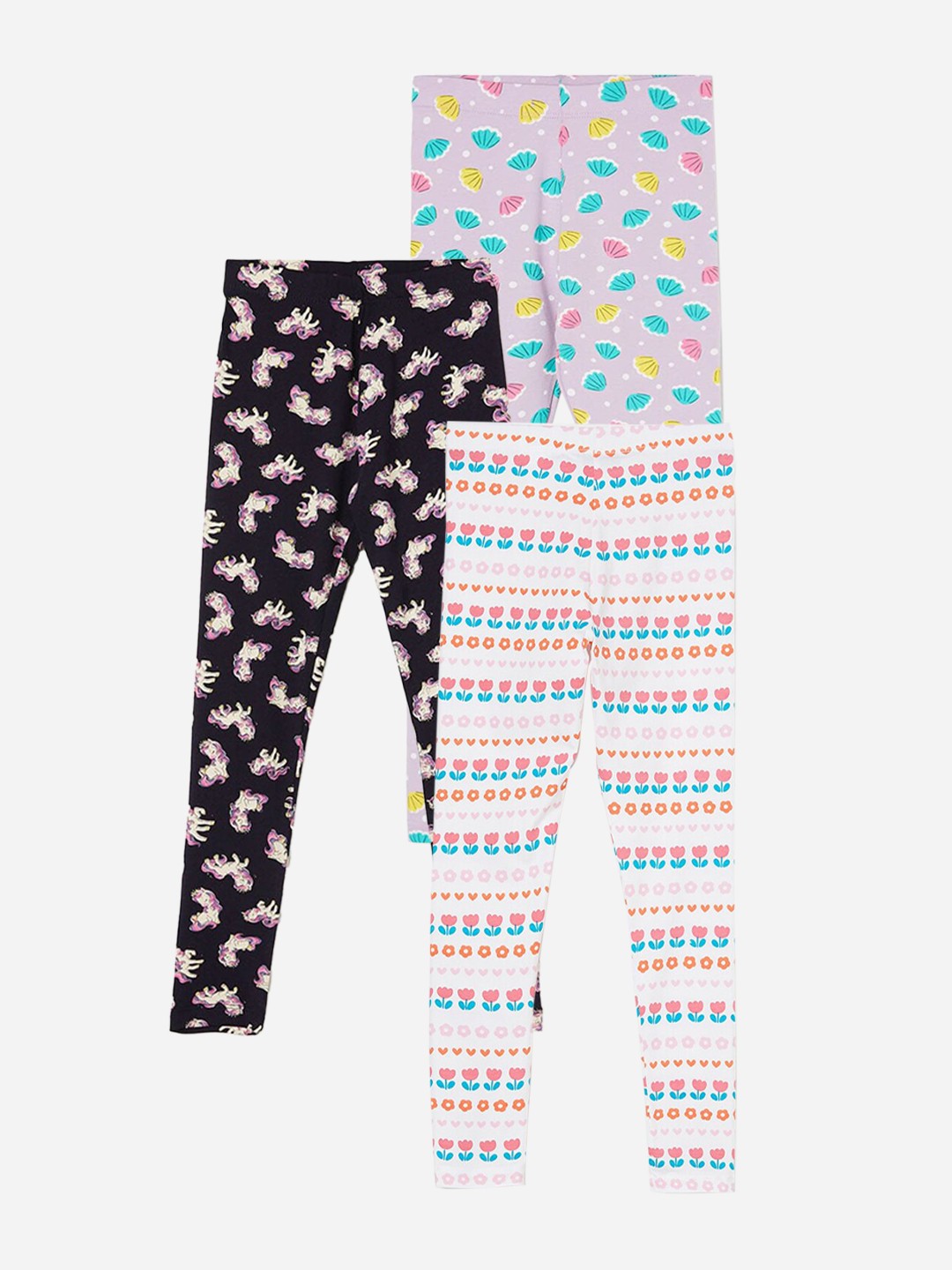 

Fame Forever by Lifestyle Girls Pack Of 3 Printed Ankle Length Leggings, Purple