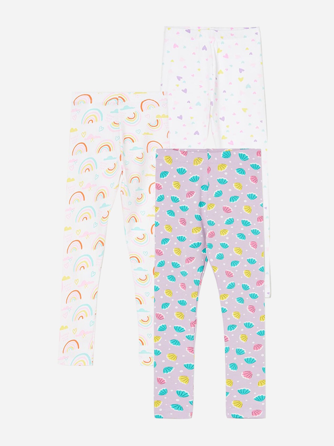 

Fame Forever by Lifestyle Girls Pack Of 3 Printed Cotton Leggings, Purple