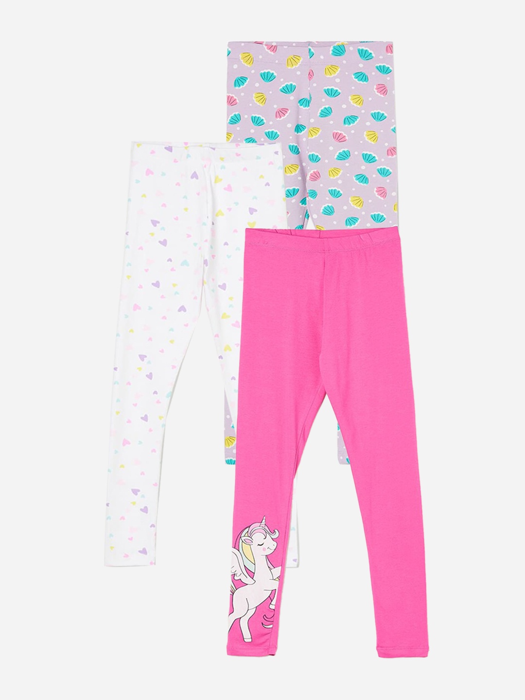

Fame Forever by Lifestyle Girls Pack Of 3 Printed Cotton Leggings, Pink