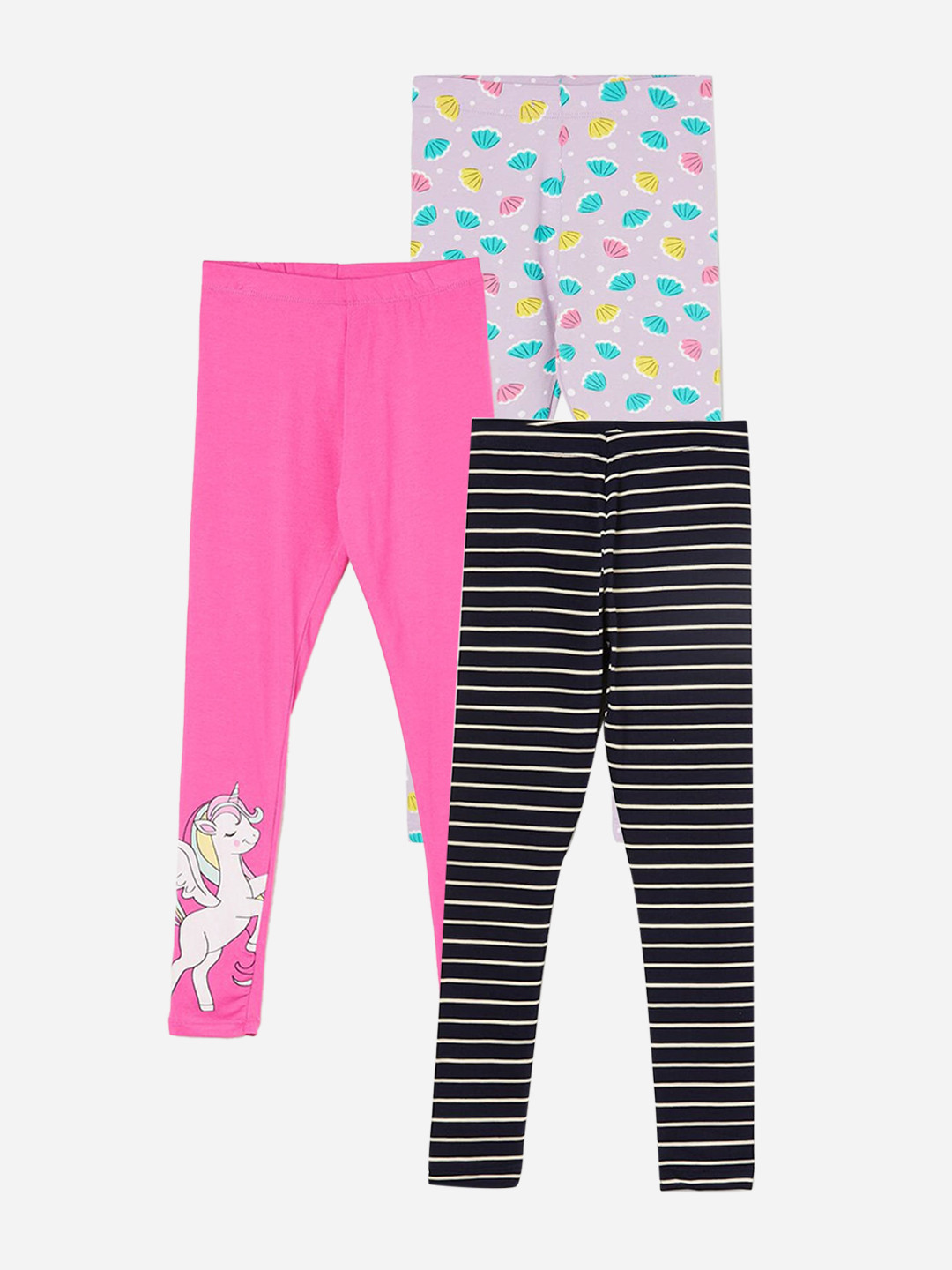 

Fame Forever by Lifestyle Girls Pack Of 3 Printed Cotton Leggings, Pink