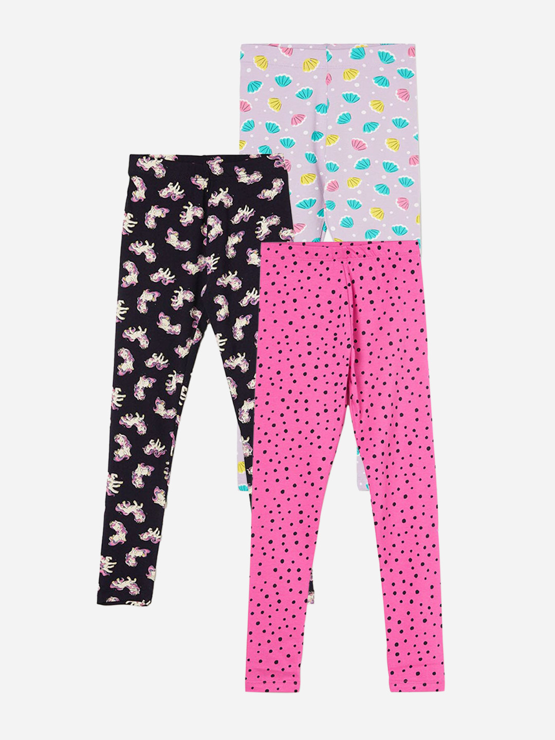 

Fame Forever by Lifestyle Girls Pack Of 3 Printed Cotton Leggings, Pink