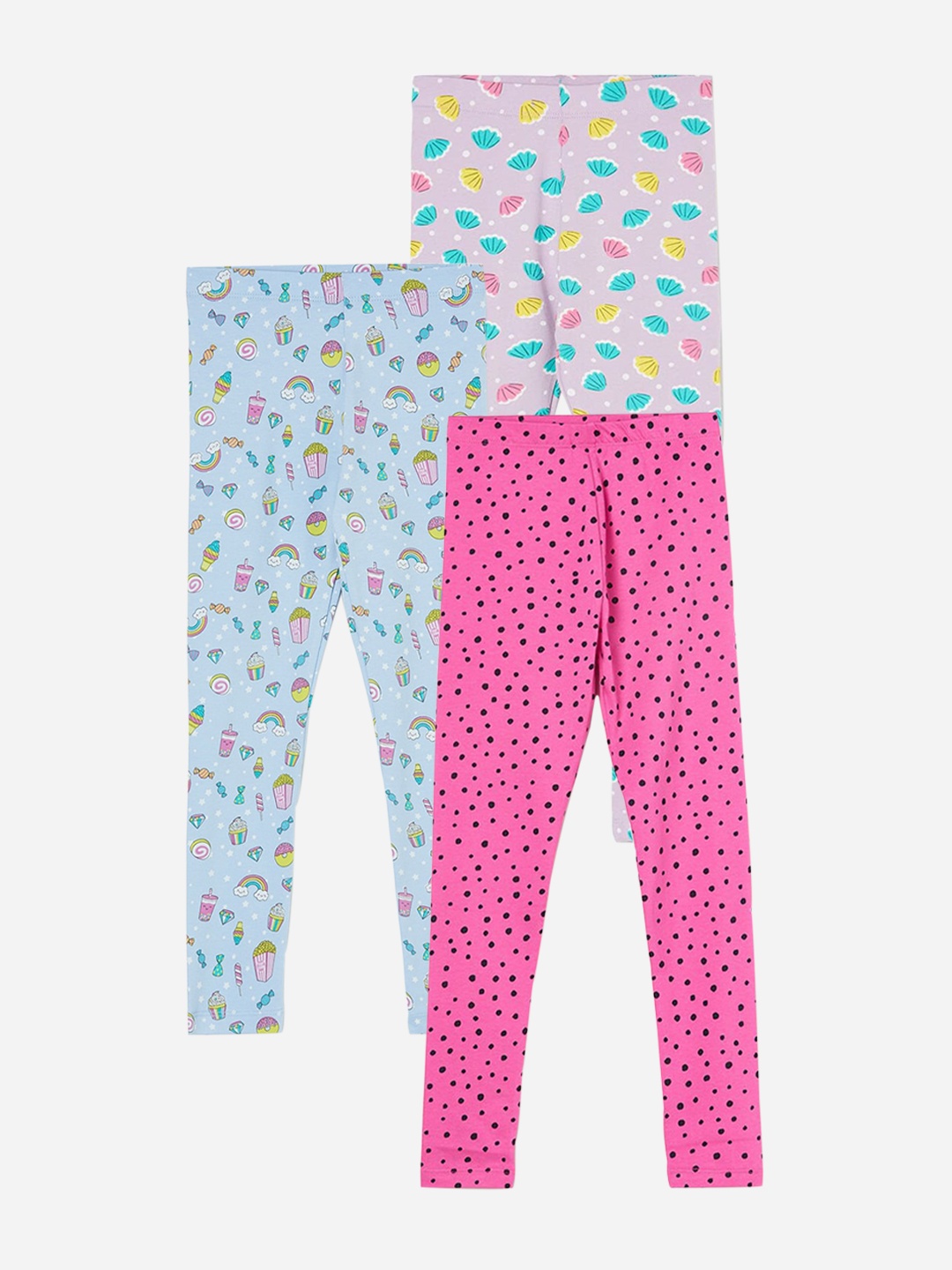 

Fame Forever by Lifestyle Girls Pack Of 3 Printed Cotton Leggings, Pink