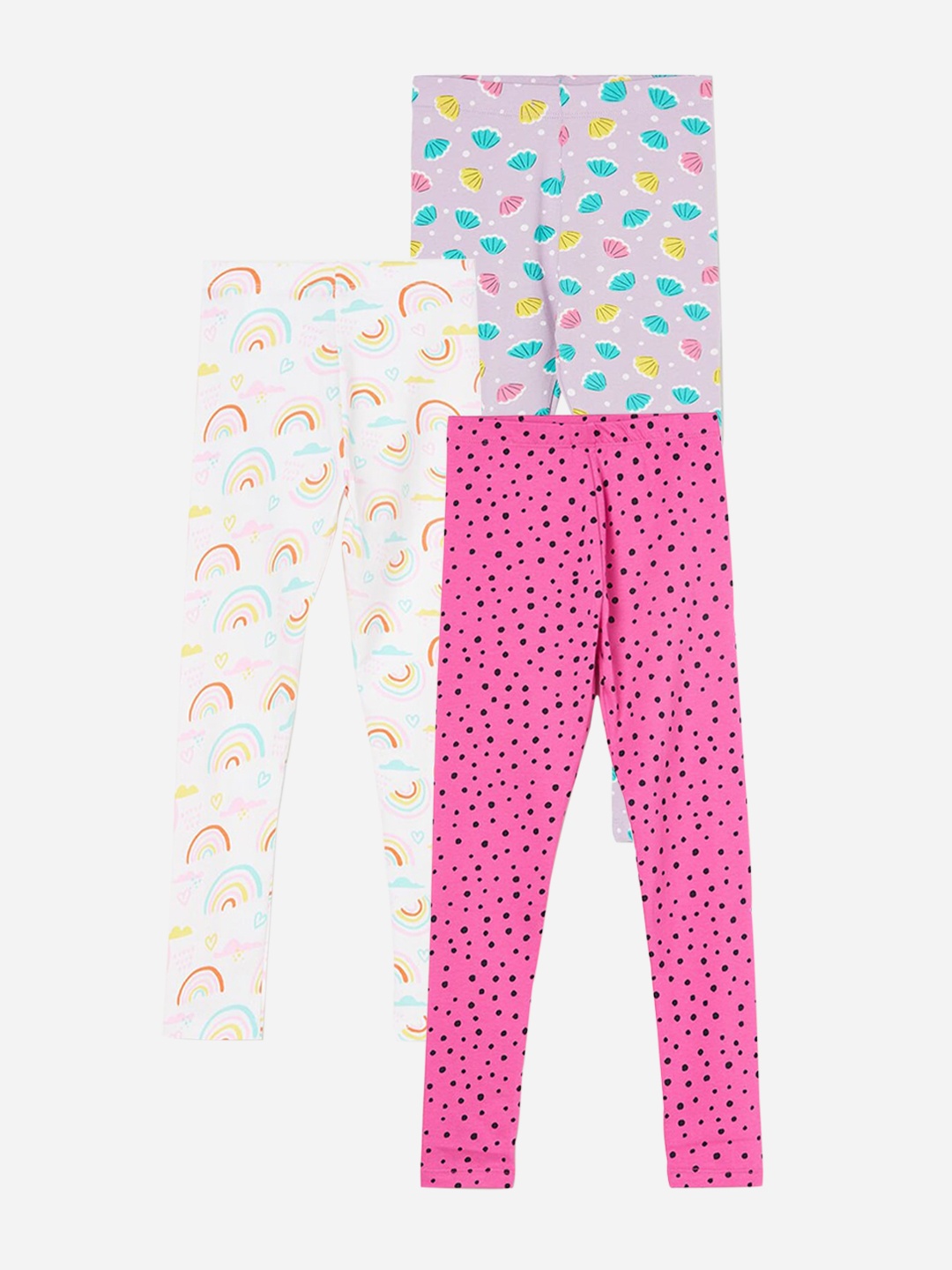 

Fame Forever by Lifestyle Girls Pack Of 3 Printed Cotton Leggings, Pink