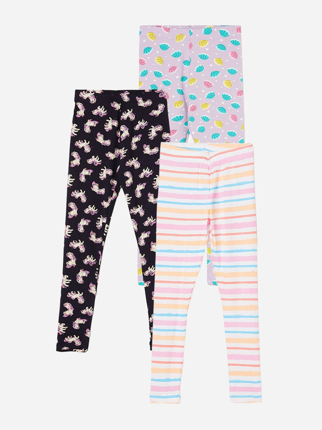 

Fame Forever by Lifestyle Girls Pack Of 3 Printed Ankle Length Leggings, Purple
