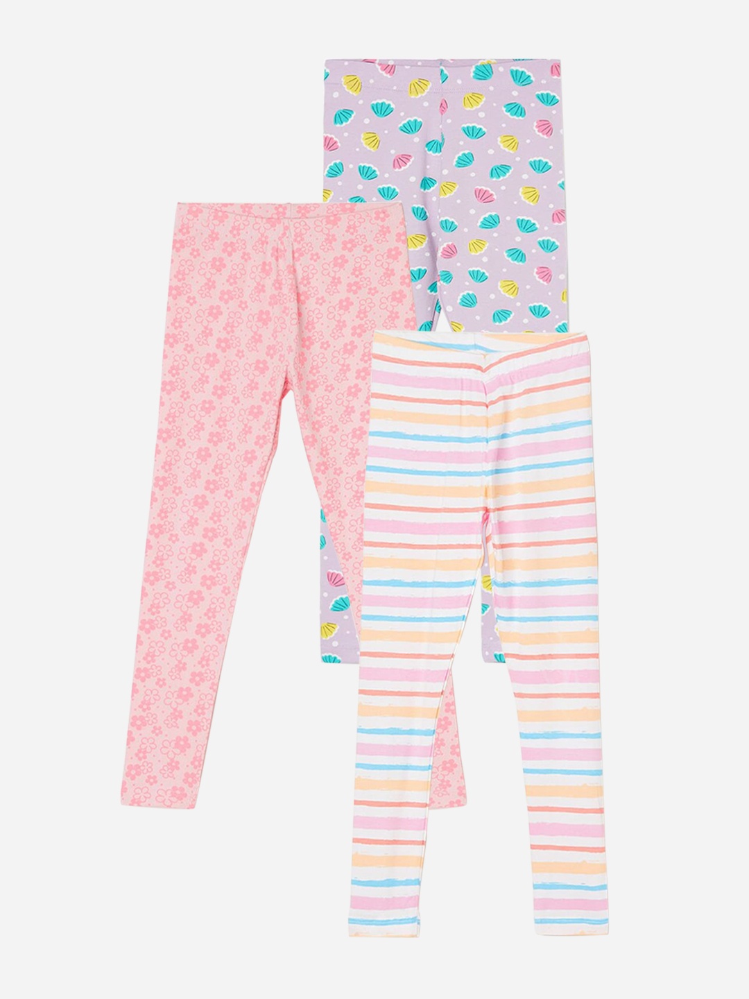 

Fame Forever by Lifestyle Girls Pack Of 3 Striped Ankle Length Leggings, Pink