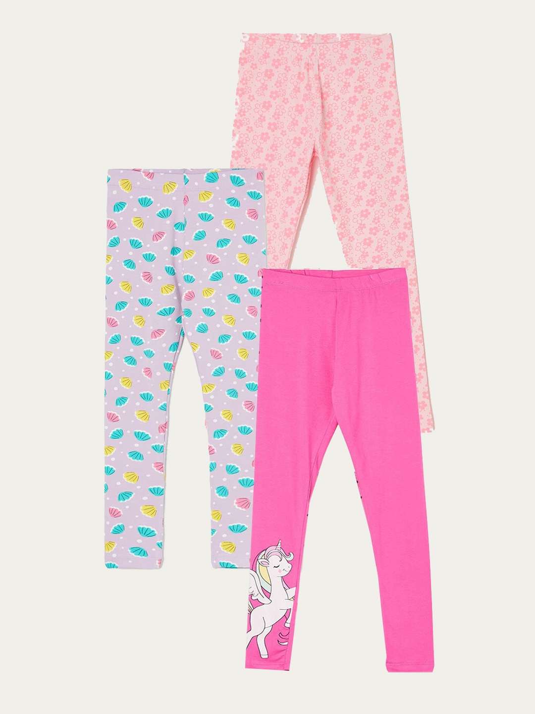 

Fame Forever by Lifestyle Girls Pack Of 3 Printed Cotton Leggings, Pink